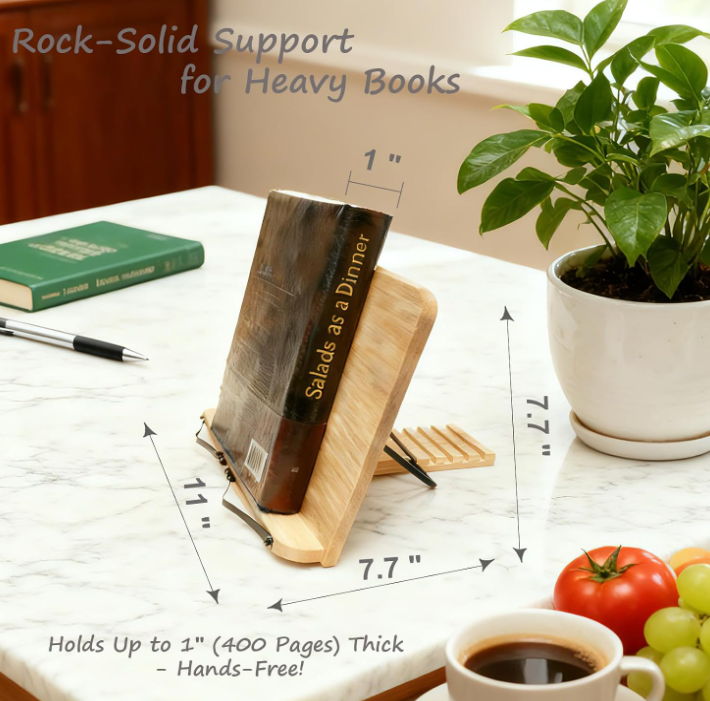 Foldable Bamboo Recipe Book Holder Image 2