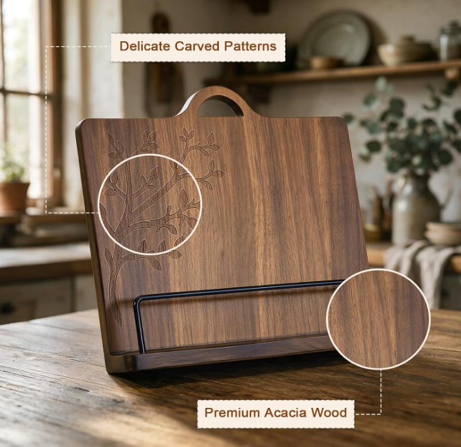 Acacia Wood Recipe Book Holder Image 2