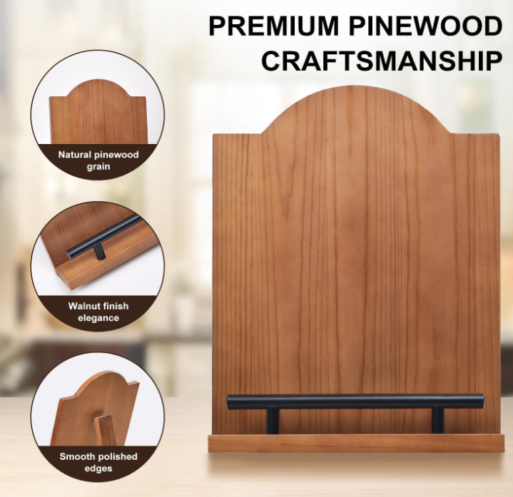 Foldable Pine Wood Cookbook Holder Image 2