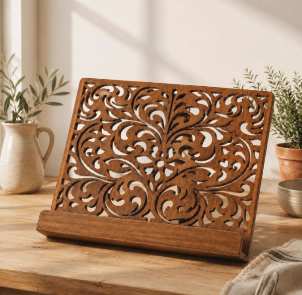 Carved Wooden Cookbook Holder