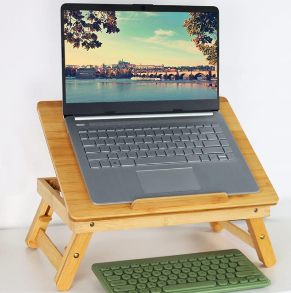 Foldable Bamboo Laptop Desk with Tilting Surface