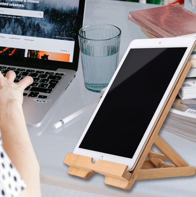 Foldable Adjustable Bamboo Tablet Stand